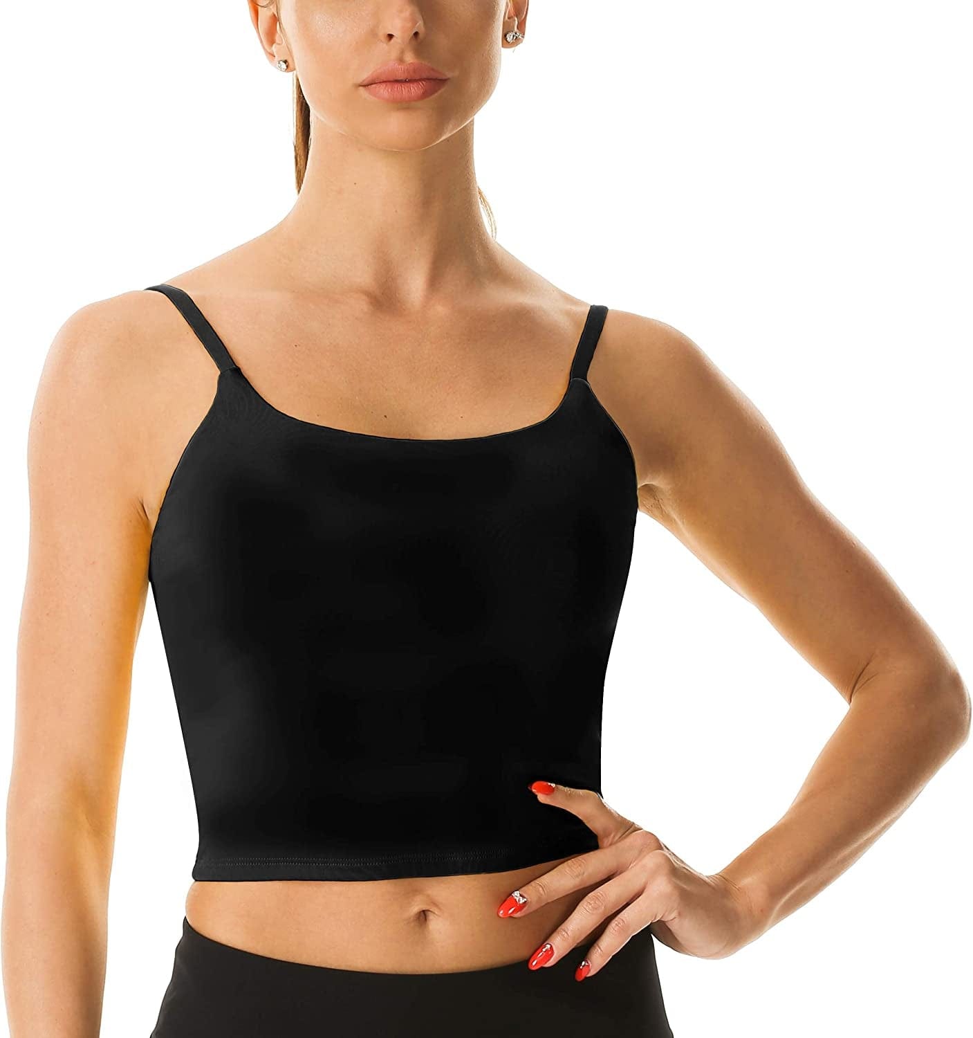 Women'S Sports Bra Longline Seamless Padded Light Support Workout Shirts Bra Yoga Tank Top Black / Medium