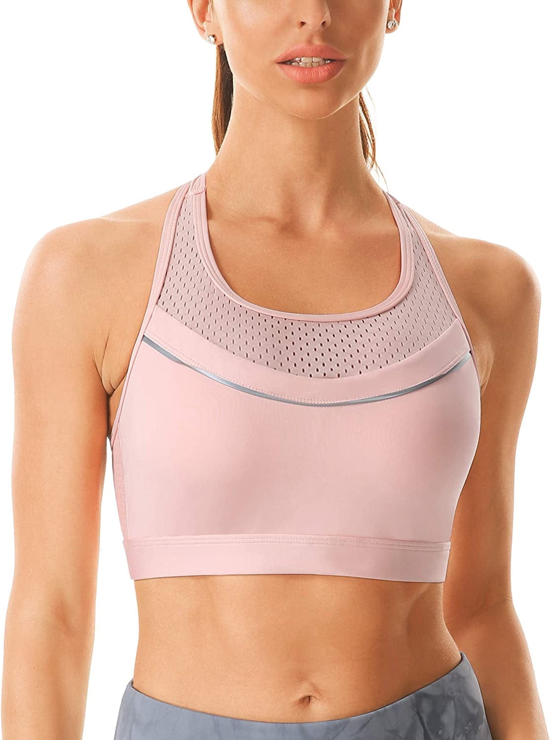 Women'S Sports Bra Longline Seamless Padded Light Support Workout Shirts Bra Yoga Tank Top #020 Pink / Medium