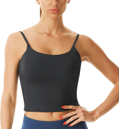 Women'S Sports Bra Longline Seamless Padded Light Support Workout Shirts Bra Yoga Tank Top Grey / Medium