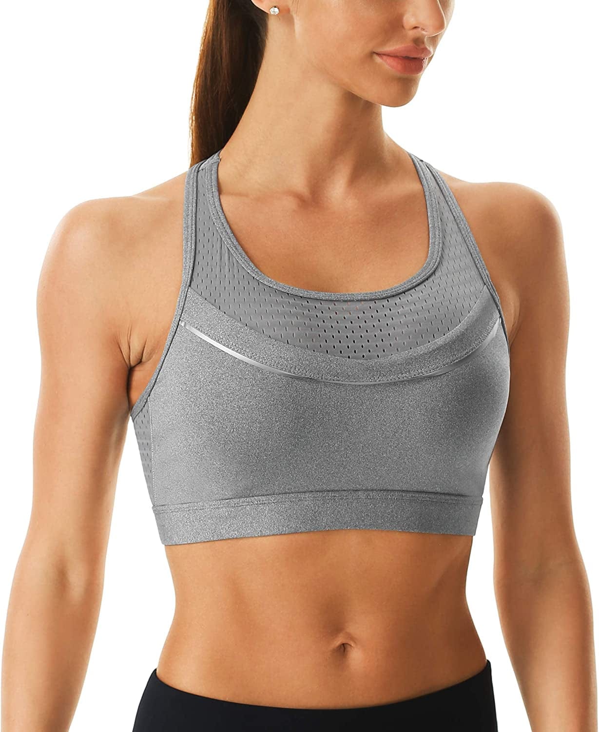 Women'S Sports Bra Longline Seamless Padded Light Support Workout Shirts Bra Yoga Tank Top #020 Grey / Large