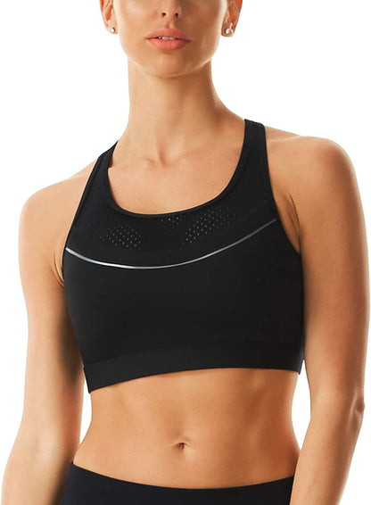 Women'S Sports Bra Longline Seamless Padded Light Support Workout Shirts Bra Yoga Tank Top #020 Black / Medium