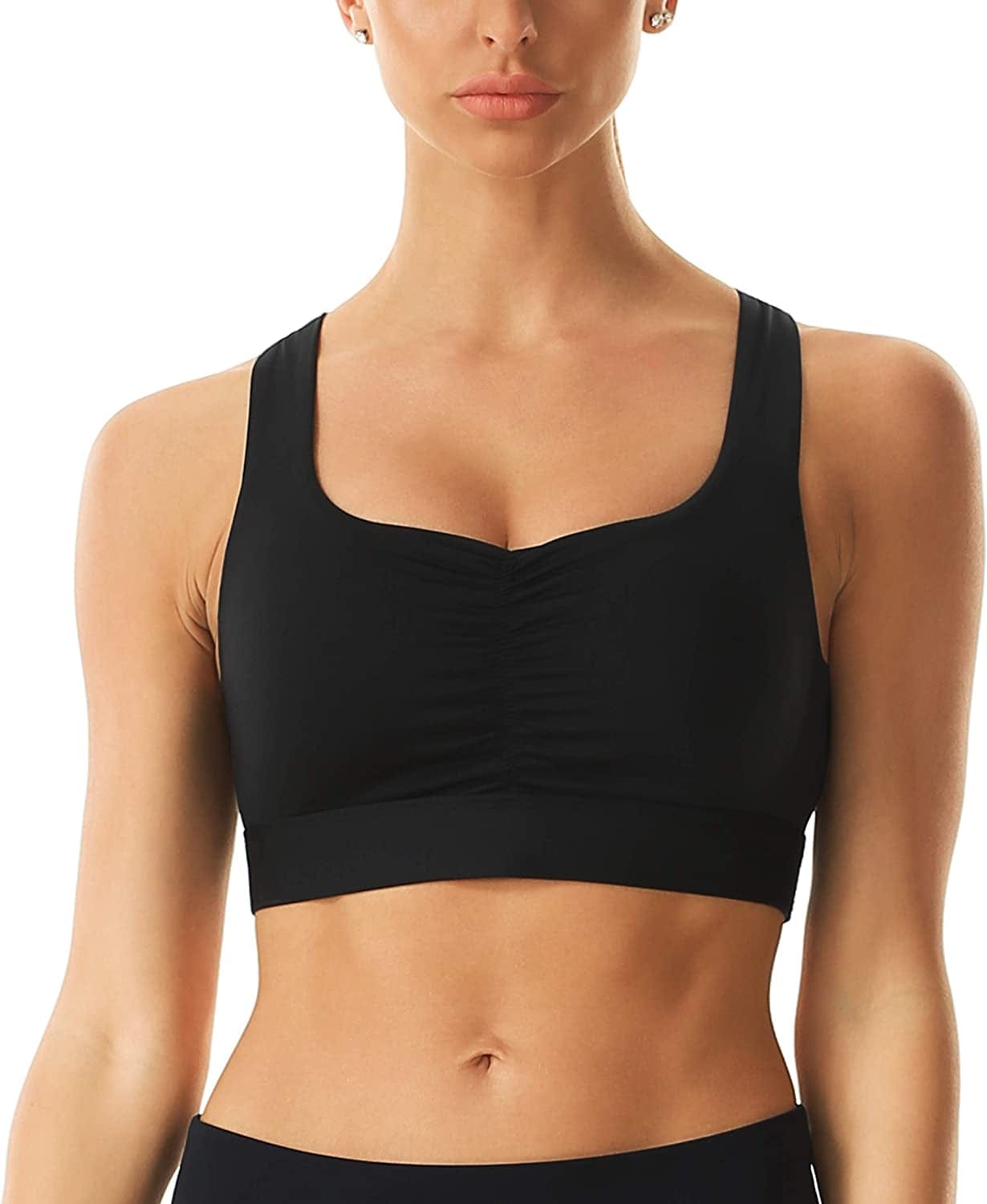Women'S Sports Bra Longline Seamless Padded Light Support Workout Shirts Bra Yoga Tank Top #018 Black / X-Large
