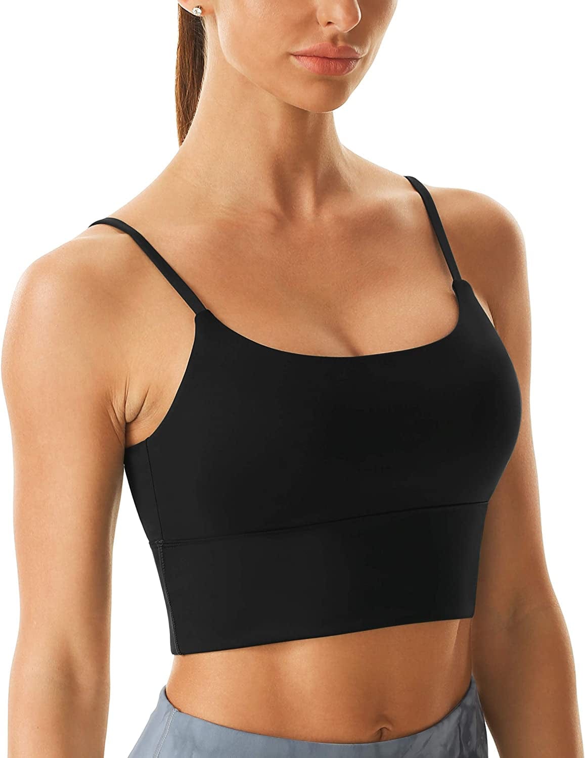 Women'S Sports Bra Longline Seamless Padded Light Support Workout Shirts Bra Yoga Tank Top #022 Black / Medium
