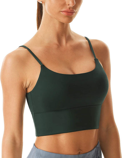Women'S Sports Bra Longline Seamless Padded Light Support Workout Shirts Bra Yoga Tank Top #022 Green / Medium