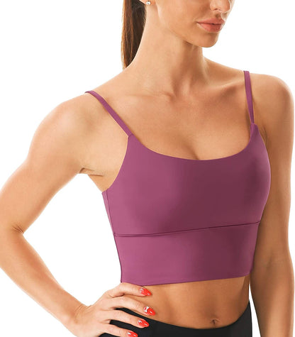 Women'S Sports Bra Longline Seamless Padded Light Support Workout Shirts Bra Yoga Tank Top #022 Fuchsia Red / X-Large