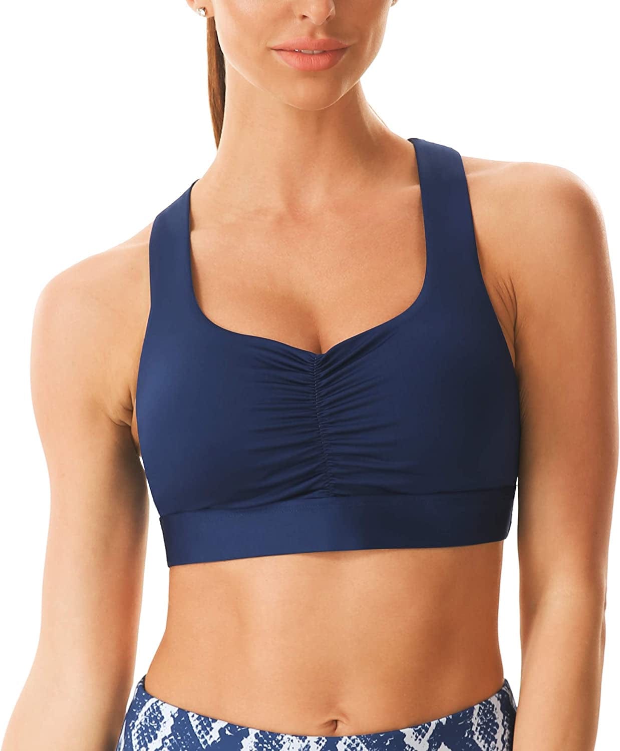Women'S Sports Bra Longline Seamless Padded Light Support Workout Shirts Bra Yoga Tank Top #018 Blue / Medium