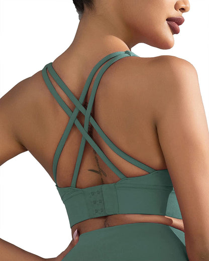 Women'S Sports Bra Padded Workout Shirts Shock-Absorbing Bra Yoga Tank Top Fitness Bra Tidewater Teal / Small