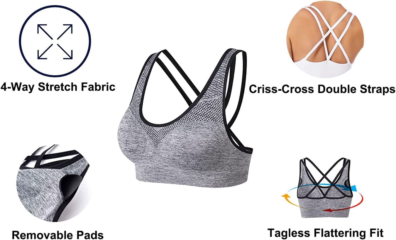 Women'S Sports Bras Cross Back Strappy Padded Bras for Yoga Workout Fitness Medium Support