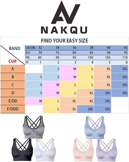 Women'S Sports Bras Cross Back Strappy Padded Bras for Yoga Workout Fitness Medium Support