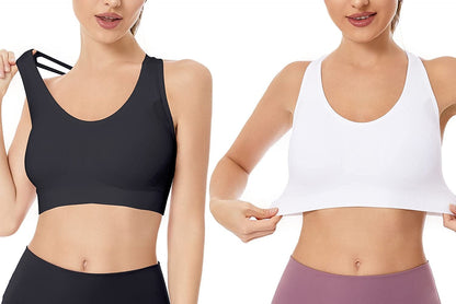 Women'S Sports Bras Cross Back Strappy Padded Bras for Yoga Workout Fitness Medium Support