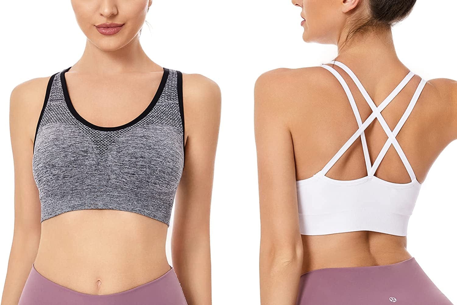 Women'S Sports Bras Cross Back Strappy Padded Bras for Yoga Workout Fitness Medium Support