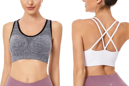 Women'S Sports Bras Cross Back Strappy Padded Bras for Yoga Workout Fitness Medium Support