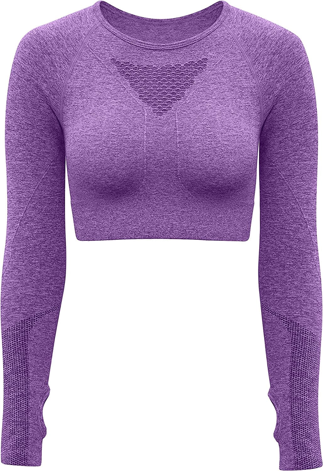 Women'S Sports Yoga Gym Stretch Bodycon Crop Top Compression Workout Athletic Long Sleeve Shirt Purple1 / Medium