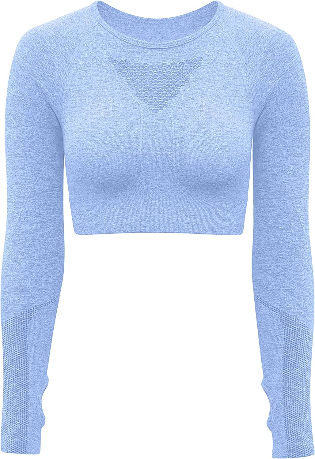 Women'S Sports Yoga Gym Stretch Bodycon Crop Top Compression Workout Athletic Long Sleeve Shirt Blue1 / Medium