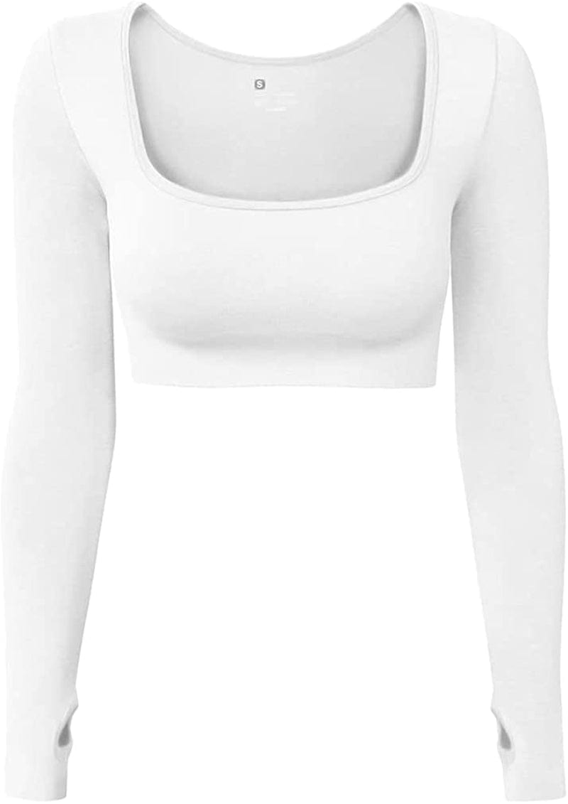 Women'S Sports Yoga Gym Stretch Bodycon Crop Top Compression Workout Athletic Long Sleeve Shirt White / Large