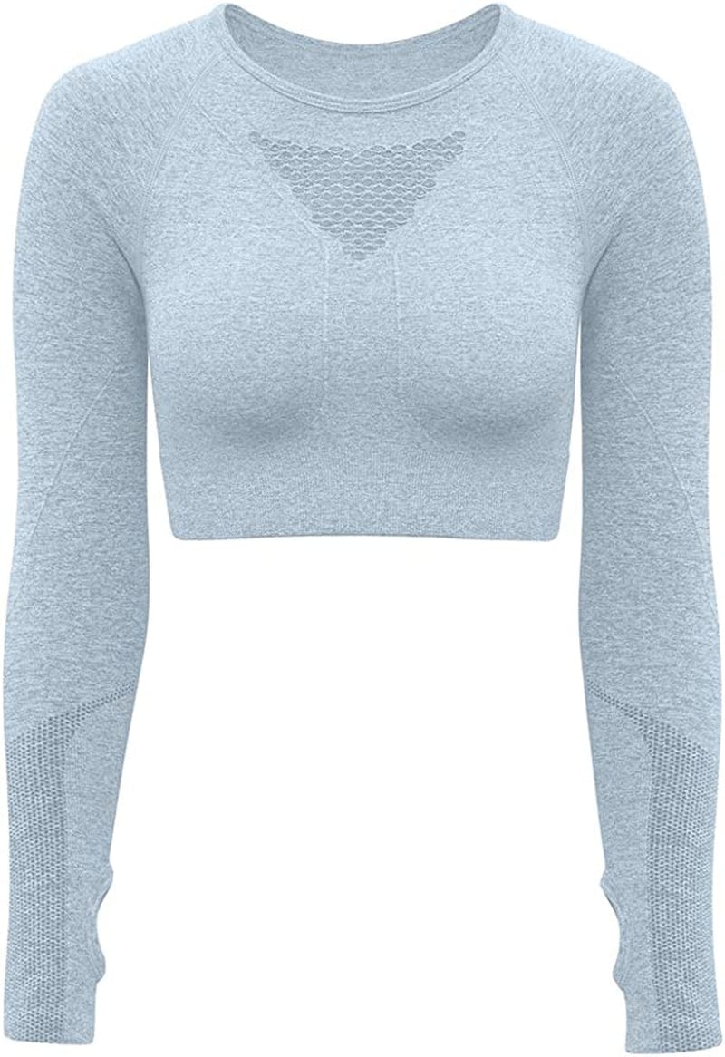 Women'S Sports Yoga Gym Stretch Bodycon Crop Top Compression Workout Athletic Long Sleeve Shirt Fleshgrey1 / Large