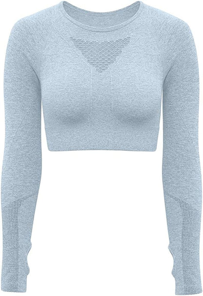 Women'S Sports Yoga Gym Stretch Bodycon Crop Top Compression Workout Athletic Long Sleeve Shirt Fleshgrey1 / Large