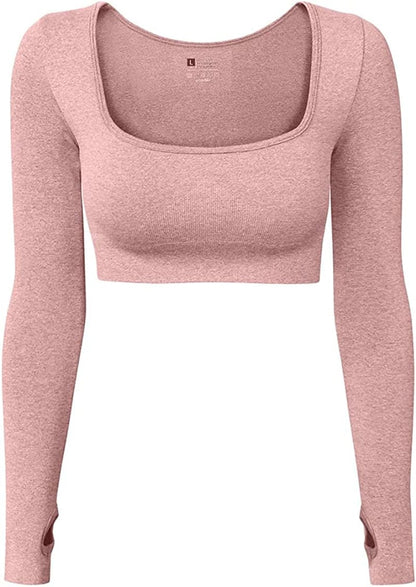 Women'S Sports Yoga Gym Stretch Bodycon Crop Top Compression Workout Athletic Long Sleeve Shirt Jujubered / Large