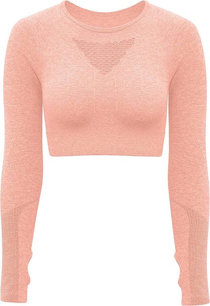 Women'S Sports Yoga Gym Stretch Bodycon Crop Top Compression Workout Athletic Long Sleeve Shirt Orange1 / Large