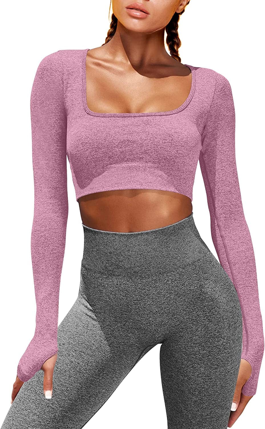 Women'S Sports Yoga Gym Stretch Bodycon Crop Top Compression Workout Athletic Long Sleeve Shirt