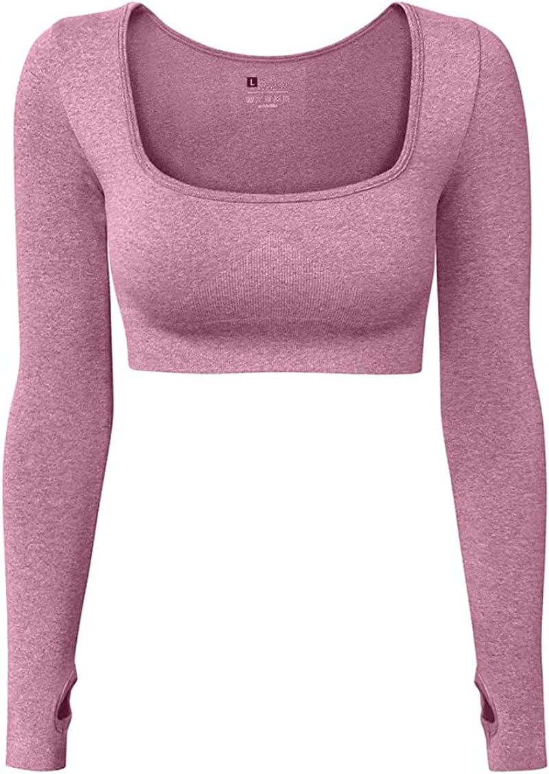 Women'S Sports Yoga Gym Stretch Bodycon Crop Top Compression Workout Athletic Long Sleeve Shirt Fuchsia / Large