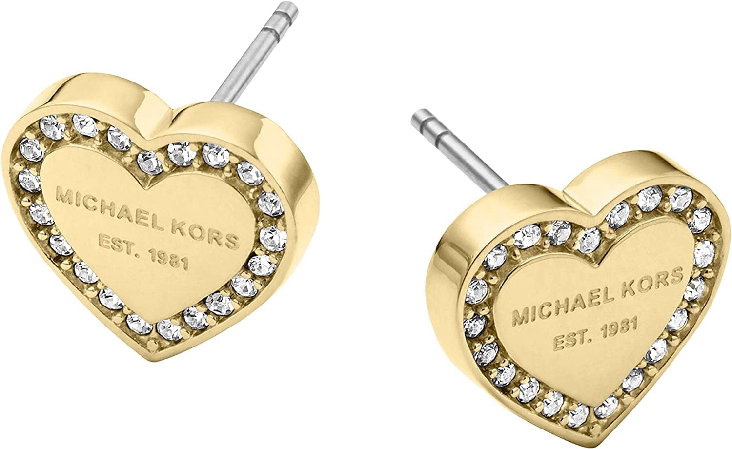 Women'S Stainless Steel Heart Shaped Stud Earrings with Crystal Accents GOLD HEART GLITZ