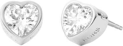 Women'S Stainless Steel Heart Shaped Stud Earrings with Crystal Accents SILVER ETCHED HEART