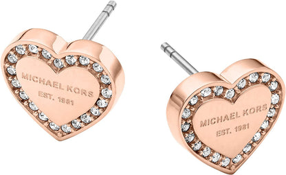 Women'S Stainless Steel Heart Shaped Stud Earrings with Crystal Accents ROSE HEART GLITZ