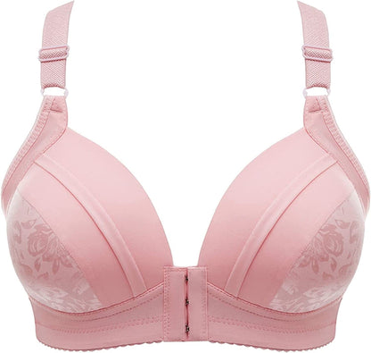 Women'S Steel Ring Thin Front Button Bras, plus Size Push up Breathable Comfort Underwear Wireless Bra Pink / 40