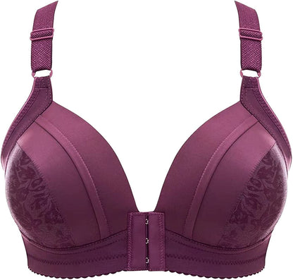 Women'S Steel Ring Thin Front Button Bras, plus Size Push up Breathable Comfort Underwear Wireless Bra Purple / 40