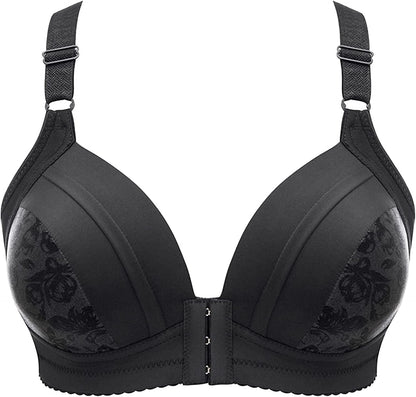 Women'S Steel Ring Thin Front Button Bras, plus Size Push up Breathable Comfort Underwear Wireless Bra Black / 36