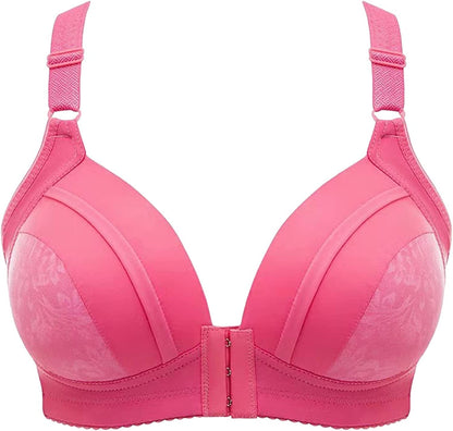 Women'S Steel Ring Thin Front Button Bras, plus Size Push up Breathable Comfort Underwear Wireless Bra Hot Pink / 42