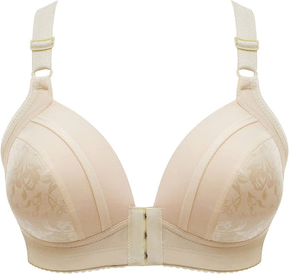 Women'S Steel Ring Thin Front Button Bras, plus Size Push up Breathable Comfort Underwear Wireless Bra Beige / 42