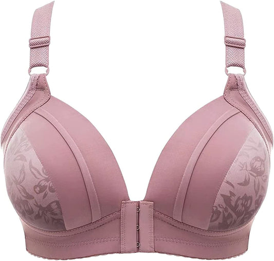 Women'S Steel Ring Thin Front Button Bras, plus Size Push up Breathable Comfort Underwear Wireless Bra Light Purple / 36