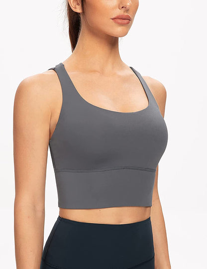 Women'S Strappy Longline Yoga Sports Bra Padded Wireless Crop Top Cami Tank Top