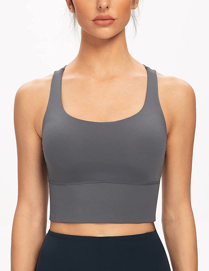 Women'S Strappy Longline Yoga Sports Bra Padded Wireless Crop Top Cami Tank Top
