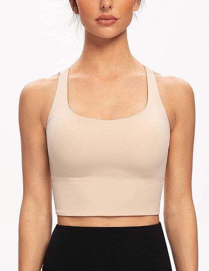 Women'S Strappy Longline Yoga Sports Bra Padded Wireless Crop Top Cami Tank Top