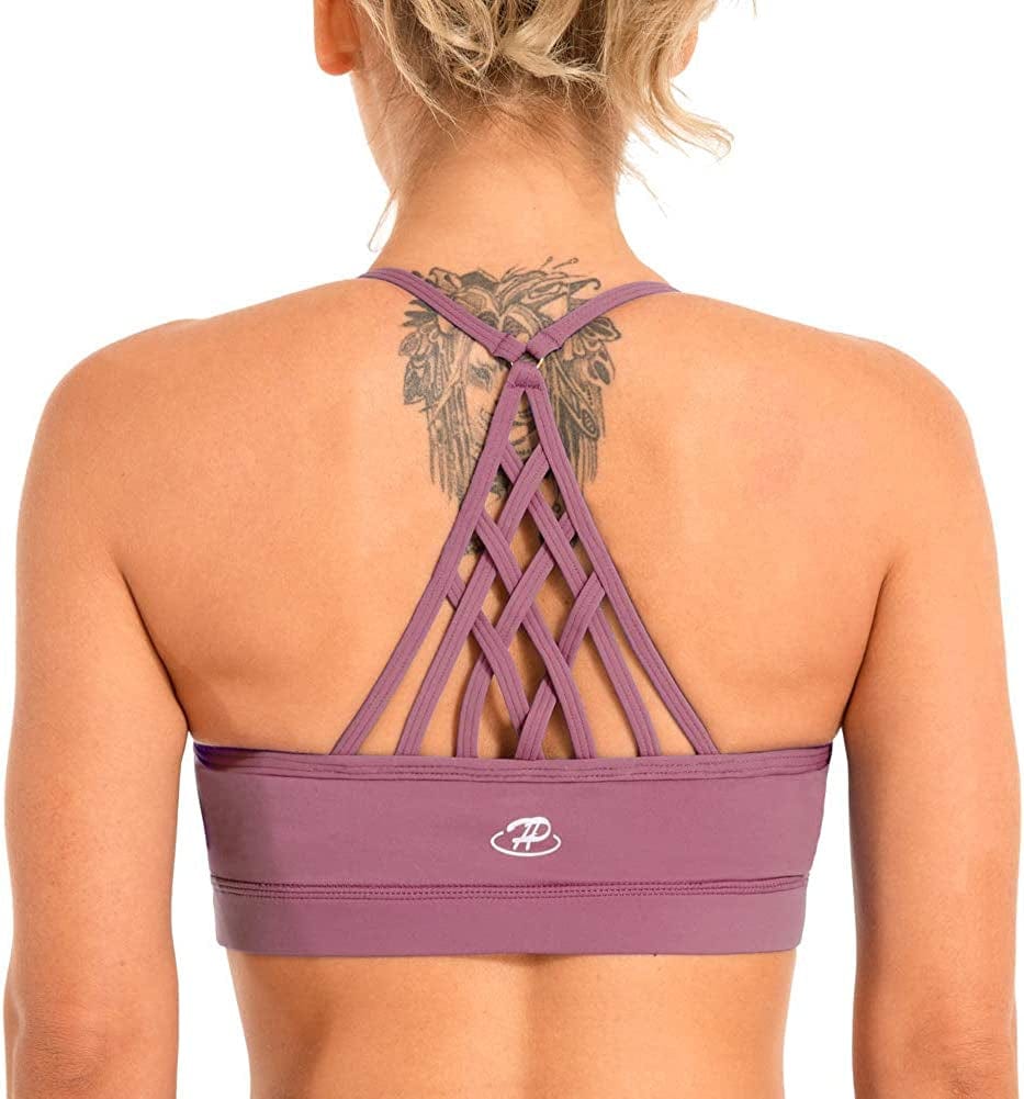 Women'S Strappy Sports Bra Medium Impact Sexy Crisscross Back Padded Workout Running Yoga Bra Deco Rose / X-Small