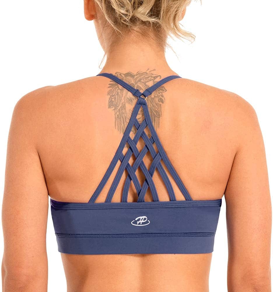 Women'S Strappy Sports Bra Medium Impact Sexy Crisscross Back Padded Workout Running Yoga Bra Twilight Blue / X-Small