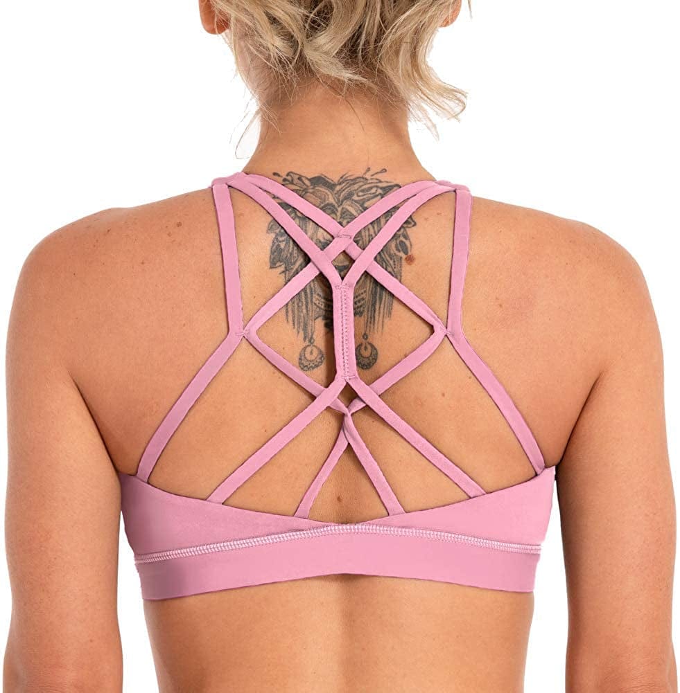 Women'S Strappy Sports Bra Medium Impact Sexy Crisscross Back Padded Workout Running Yoga Bra