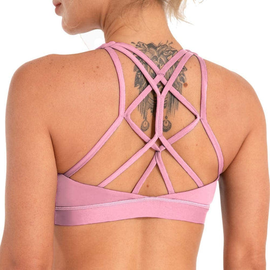 Women'S Strappy Sports Bra Medium Impact Sexy Crisscross Back Padded Workout Running Yoga Bra Cashmere Rose-1 / X-Small