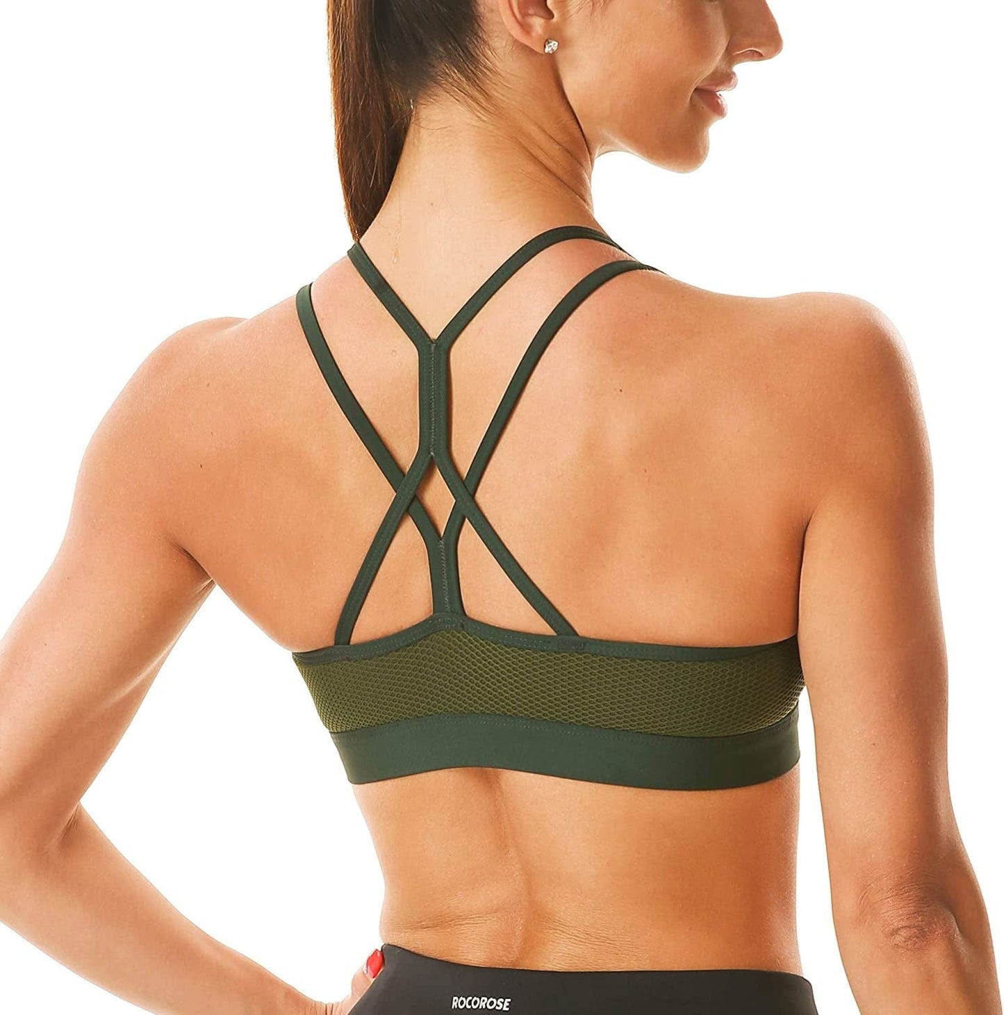 Women'S Strappy Sports Bra Mesh Soft Sexy Crisscross Back Light Support Wirefree Yoga Bra with Removable Cups Green / X-Large