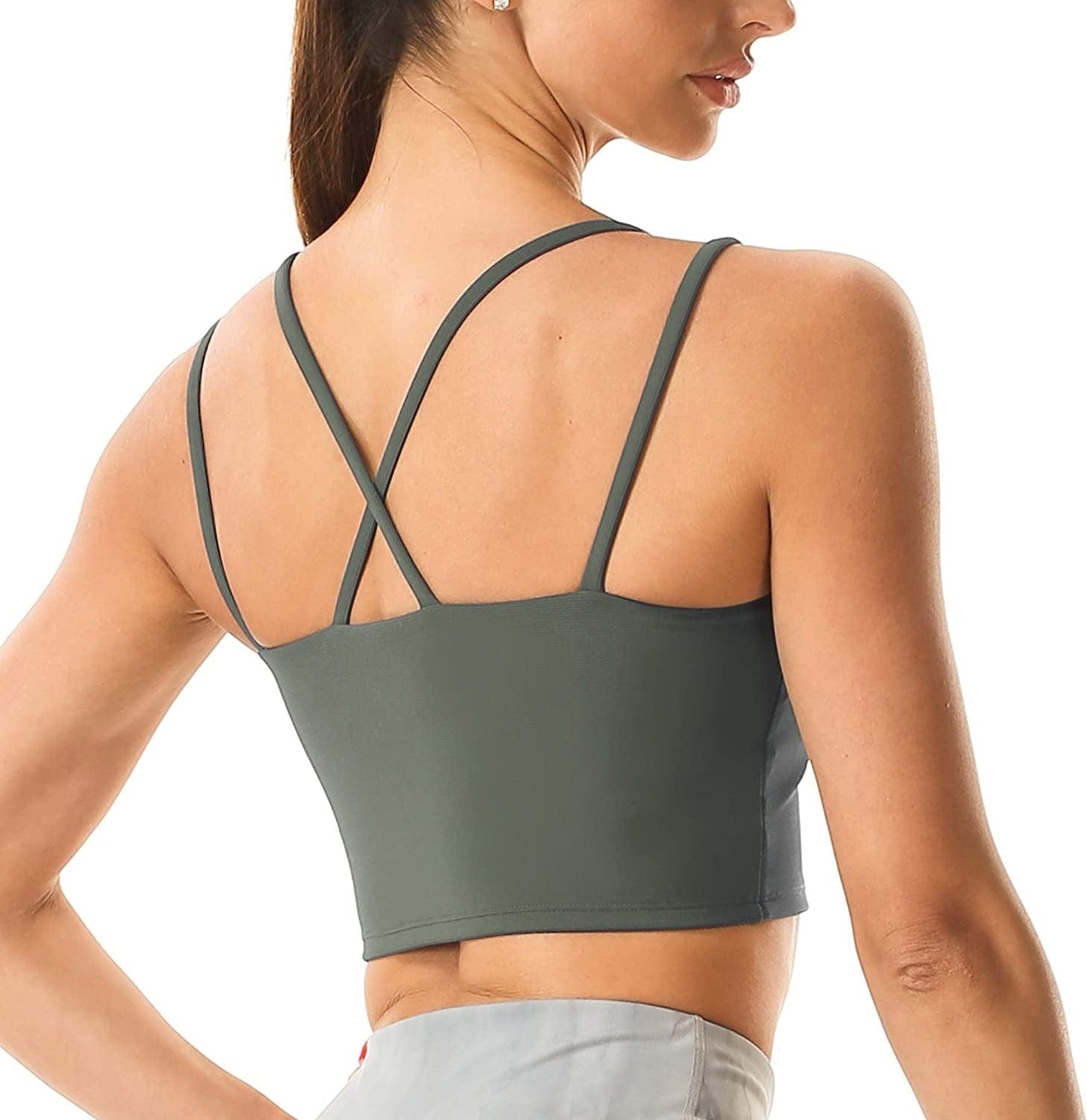 Women'S Strappy Sports Bra Mesh Soft Sexy Crisscross Back Light Support Wirefree Yoga Bra with Removable Cups #014 Green / Small