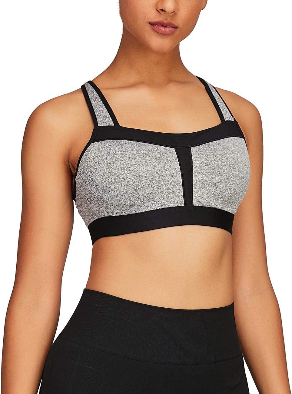 Women'S Strappy Sports Bra Mesh Soft Sexy Crisscross Back Light Support Wirefree Yoga Bra with Removable Cups #028 Grey / Large