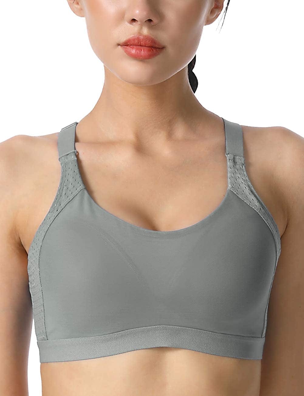 Women'S Strappy Sports Bra Mesh Soft Sexy Crisscross Back Light Support Wirefree Yoga Bra with Removable Cups #008 Grey / Medium