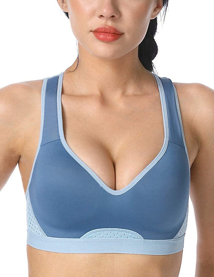 Women'S Strappy Sports Bra Mesh Soft Sexy Crisscross Back Light Support Wirefree Yoga Bra with Removable Cups #010 Blue / Large