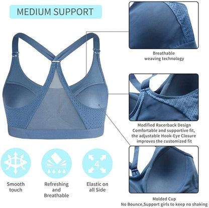 Women'S Strappy Sports Bra Mesh Soft Sexy Crisscross Back Light Support Wirefree Yoga Bra with Removable Cups