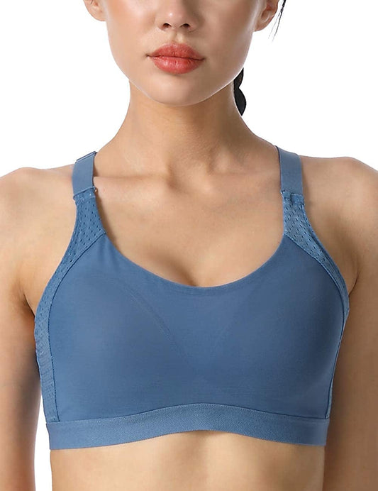 Women'S Strappy Sports Bra Mesh Soft Sexy Crisscross Back Light Support Wirefree Yoga Bra with Removable Cups #008 Navy / Medium