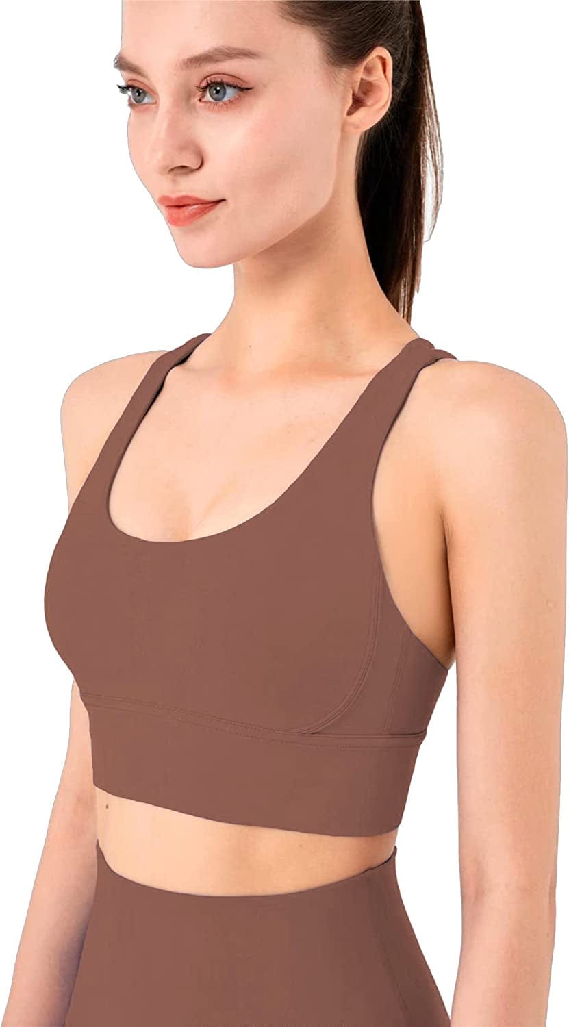 Women'S Strappy Sports Bras Fitness Workout Padded Yoga Bra Criss Cross Back Bronze / Large
