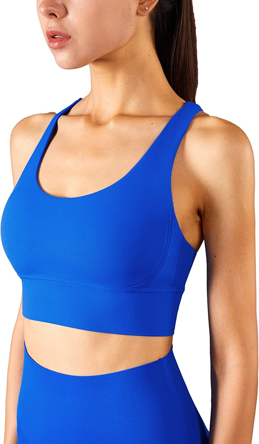 Women'S Strappy Sports Bras Fitness Workout Padded Yoga Bra Criss Cross Back Azure Blue / Medium